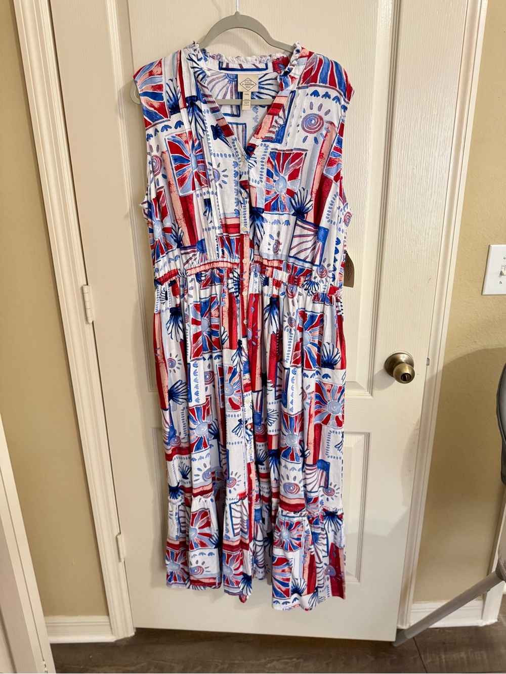 jcpenney Red, Blue & White Printed Button-Front Midi Dress